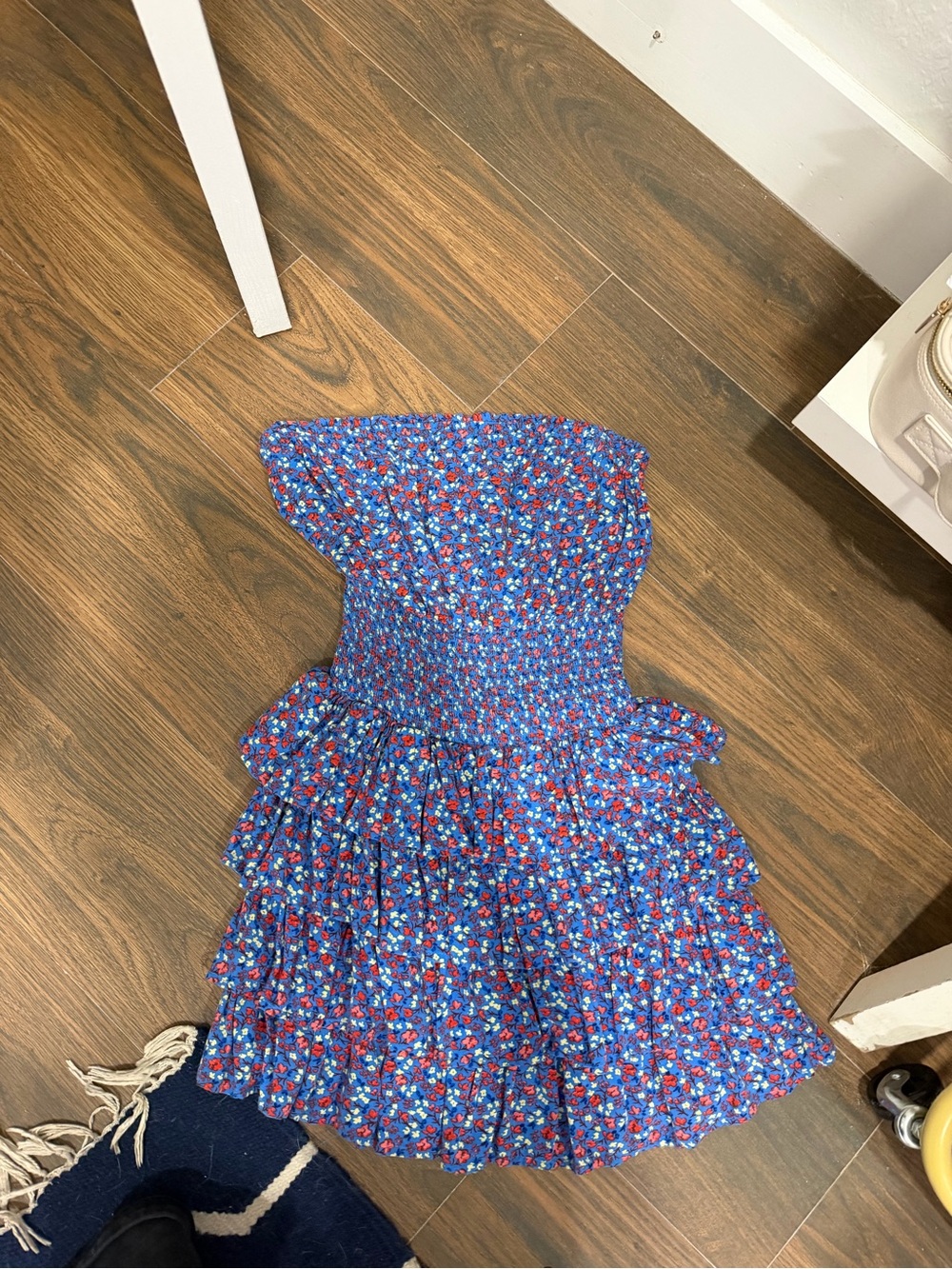 T.J.Maxx Blue Floral Strapless Smocked Mini Dress summer